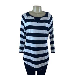 INC Black & White Striped Blouse 3/4 Sleeve Relaxed Fit Casual Sz XL - New
